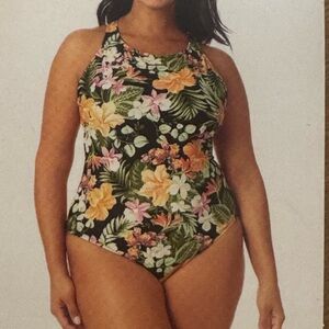 NWT Hurley Green and Pink One Piece Swimsuit Floral Design